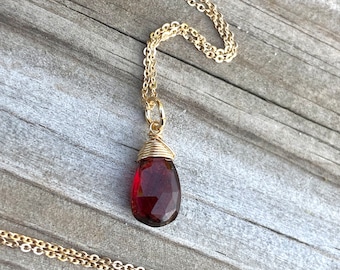 Garnet Gold Necklace January Birthstone