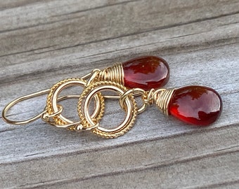 Gorgeous Garnet Gold Link Earrings January Birthstone