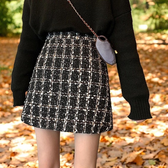 Cosy Fall Winter Plaid Skirt Cute Women s Clothing Soft High waist Tweed Mini Skirt Ideal Gift for Her Etsy