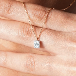 Baguette Diamond Necklace 14K Solid Gold, Cluster Diamond Necklace, Dainty Baguette Necklace, Cz Baguette Necklace, Square Diamond Necklace