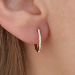 Half Eternity Diamond Huggie Earrings, Diamond Hoop Earrings in 14K Solid Gold, Diamond Huggie Hoops, Dainty Huggie Earrings, Women Jewelry