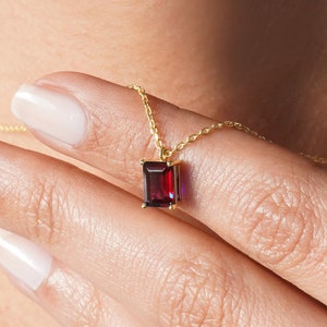 Rectangle Ruby Necklace in 14K Solid Gold, Ruby Birthstone Necklace, July Birthstone Necklace, 14K Gold Ruby Necklace, Dainty Ruby Necklace
