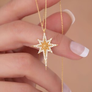 Big North Star Necklace, 14K Solid Gold Star Necklace, Celestial Star Necklace, Dainty Starburst Necklace, Perfect Gift For Her