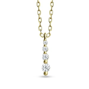 Diamond Bar Necklace in 14K Solid Gold, Diamond Layered Four Stone Necklace, Diamond Eternity Necklace, Minimalist Diamond Necklace
