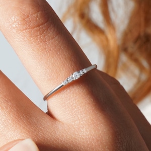 Thin Engagement Ring with Diamonds in 14K Solid Gold, Small Engagement Ring, Tiny Diamond Ring, Delicate Diamond Ring, Five Diamond Ring