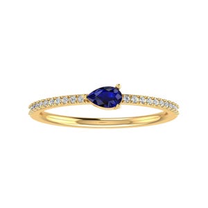 Dainty Pear Sapphire Ring in 14K Solid Gold – Minimalist Sapphire Engagement or Promise Ring for Her, Stackable Dainty Jewelry