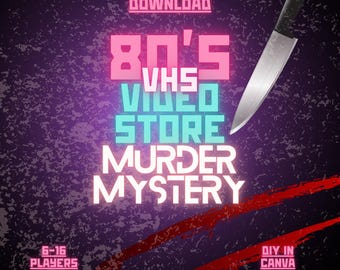 80s Slasher Murder Mystery Party Game – Printable Whodunnit Kit – DIY Horror Dinner Party – Editable Canva Download