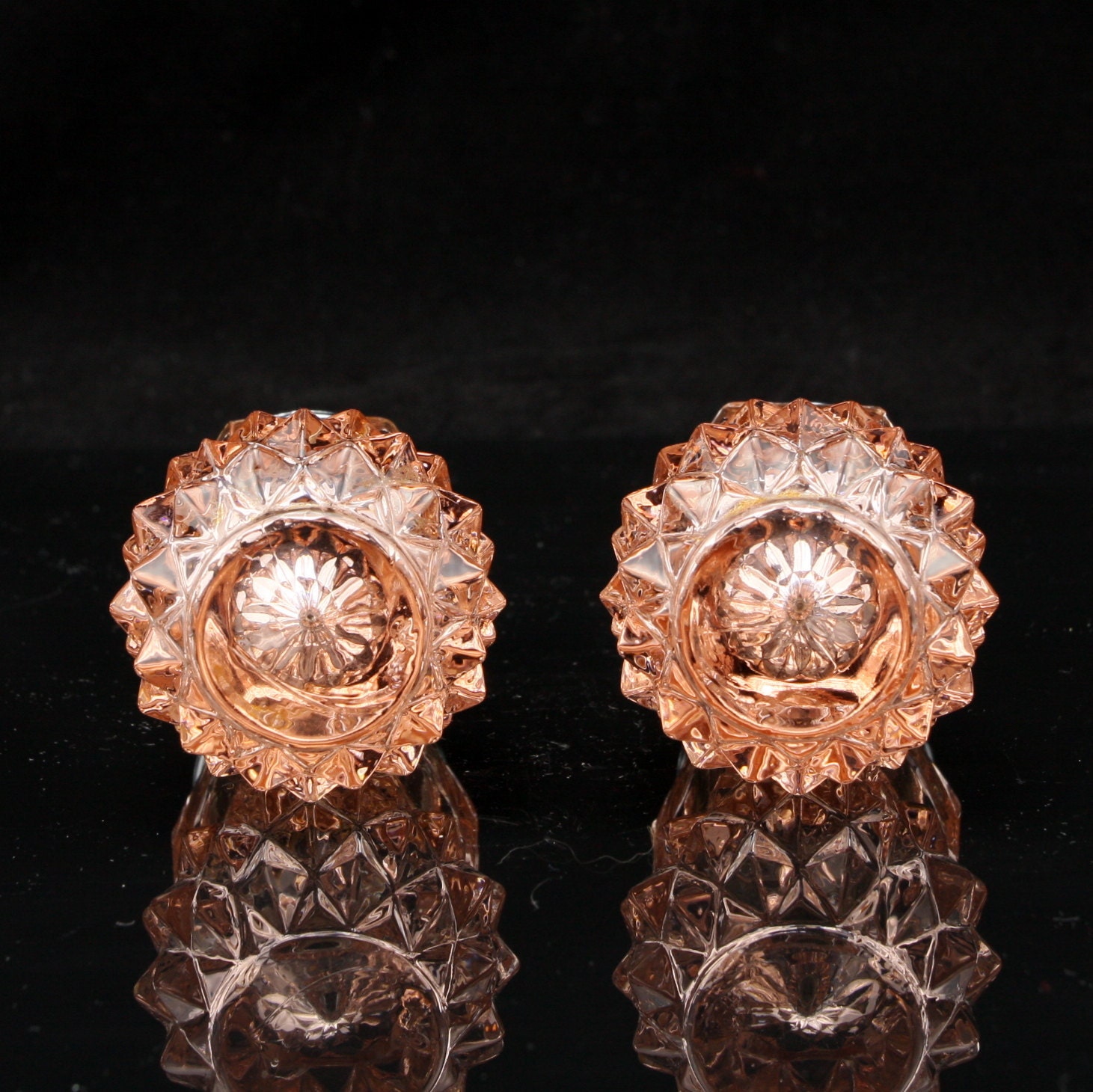 Pink Vintage Glass Diamond Point Salt Pepper Shakers Indiana Etsy