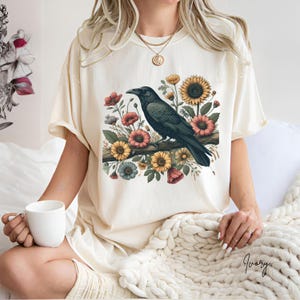Gothic Crow T-Shirt: Dark Cottagecore Raven Floral Tee