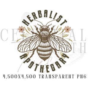 Herbology Bee Digital Download, Herbs Apothecary PNG, Design Herbalista, Era Saudável, Faça a América Saudável Novamente, Flores Transparentes PNG