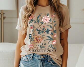 William Morris Botanical Bird T-Shirt: Floral Folk Art Unisex Tee, Gift