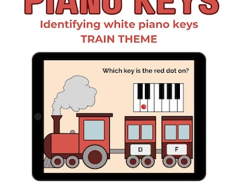 Beginner Piano Key Names game - Boom Cards - Train theme