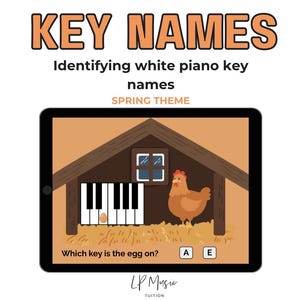 Boom cards: Chicken-and-Egg / Spring Theme Piano Key Names Beginner Music Theory