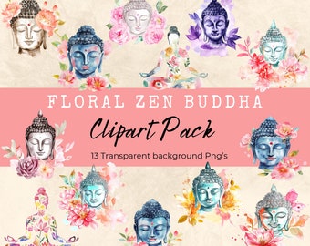 Watercolor Buddha Clipart, Meditation Clip Art, Floral Buddha Head, Zen clipart, Spiritual clipart, Digital Download, Commercial Use, LV008