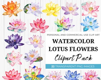 Watercolor Lotus Flower Clipart, Watercolour Clip art, Water lily, Flower Png, Namaste, Commercial use, Digital download, Meditation, Floral