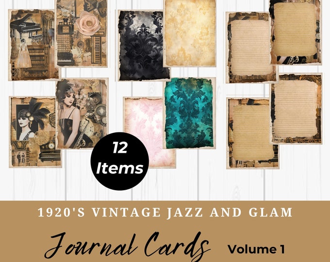 1920s Vintage Jazz Glam Junk Journal Cards, Printable Ephemera, Flapper ...