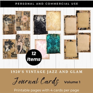 1920er Jahre Vintage Jazz Glam Junk Journal Karten, druckbare Ephemera, Flapper Girls, digitale Collage Sheet, Papiermodelle, Schrott, Roaring 20s LV003
