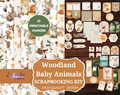Woodland Baby Animals printable Scrapbooking Kit, ephemera, digital paper, journal pages, fussy cuts, printable scrapbook, nursery, prints