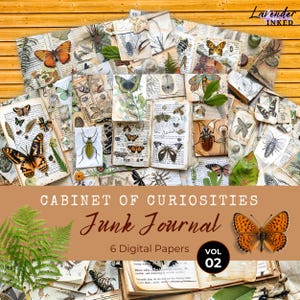 Cabinet Of Curiosities Junk Journal Kit, Botanical, Science, Butterflies, Explorer Scrapbook, Printable, Digital Paper, Journal Pages, LV013