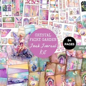 Kit de diário de lixo Crystal Fairy Garden, páginas de diário, papéis digitais, etiquetas, fólio, itens efêmeros para impressão, envelope, cartão, fólio, bolso, LV034