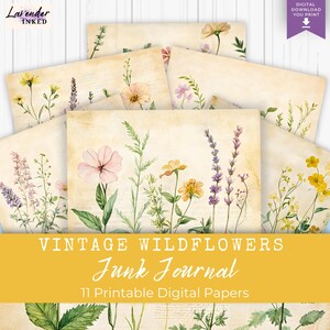 Vintage Wildflowers Junk Journal Papers, Printable Paper, Botanical, Meadow, Paper Craft, Junk Journal Pages, Digital Paper, Collage Sheet