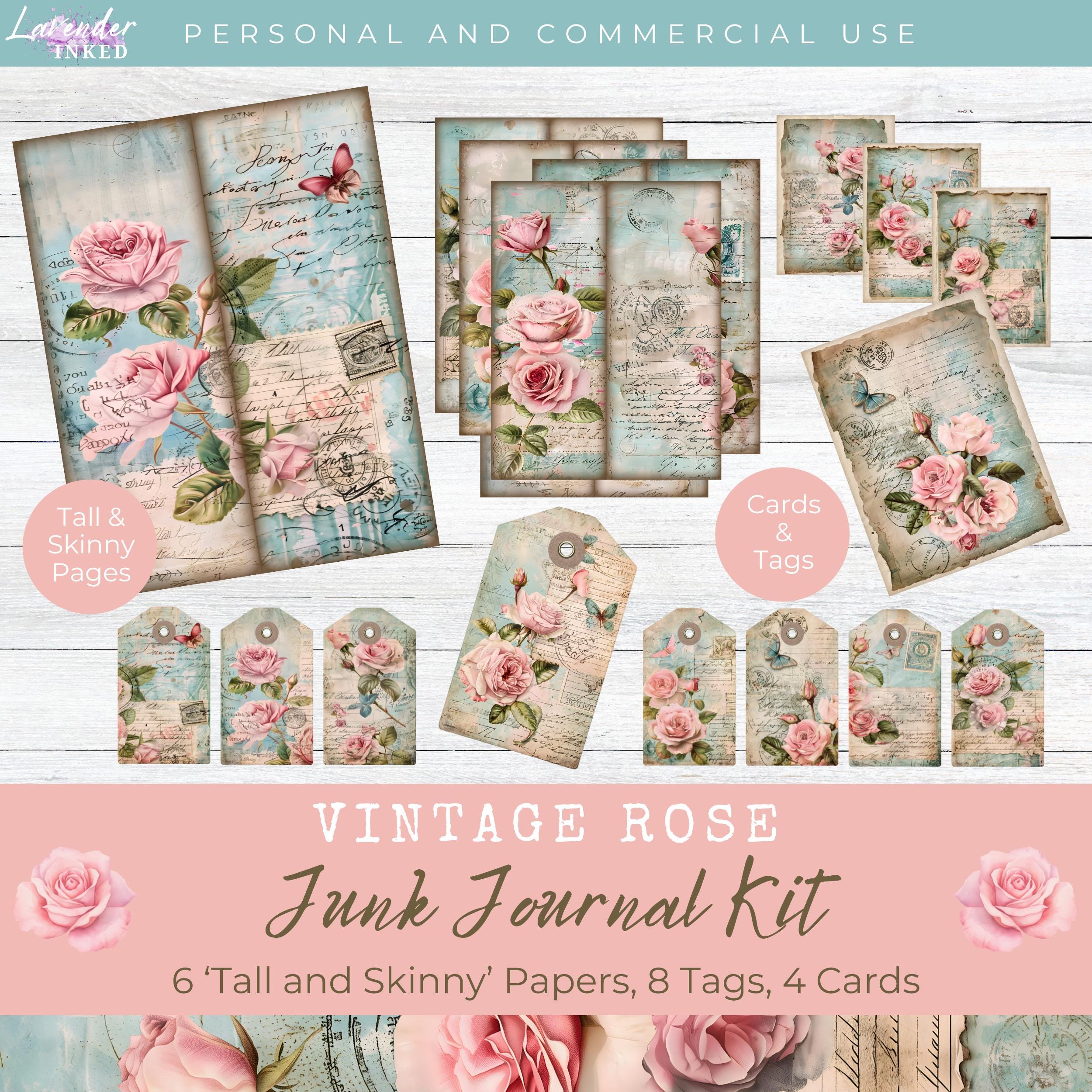 Vintage Rose Tall and Skinny Junk Journal Kit, Journal Pages, Shabby ...