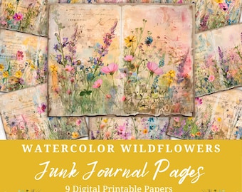 May include: Nine digital printable papers featuring watercolor wildflowers on a vintage background with music notes. These papers are perfect for junk journaling, scrapbooking, card making, and other paper crafts.