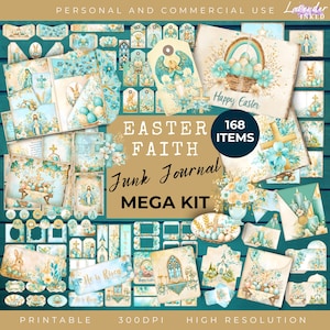 Easter Faith Junk Journal Kit, Prayer Journal, Christian, Junk Journal Pages, Printable Ephemera, Digital Folio, Tag, Envelope, Card, Papers