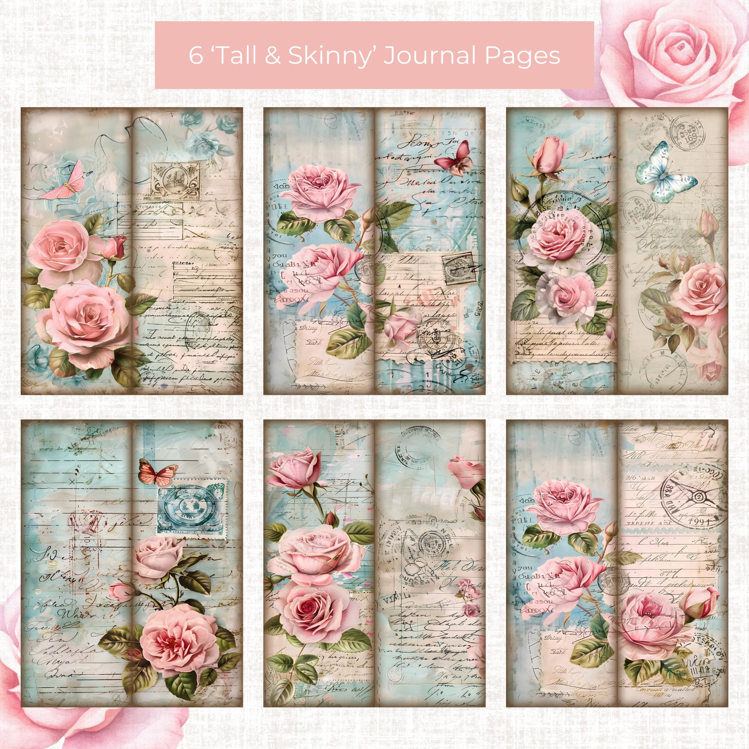Vintage Rose Tall and Skinny Junk Journal Kit, Journal Pages, Shabby ...