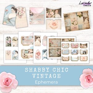 Shabby Chic Junk Journal Ephemera, Printable Ephemera, Tags, Envelopes, Pockets, Cards, Vintage, Victorian, Antique Portrait, Collage Sheet