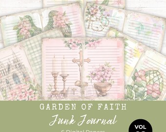 Faith Junk Journal Papers, Lined Journal Pages, Prayer, Devotional, Prayer, Pink Green Gingham, Christian, Paper Craft, Collage Sheet, LV028