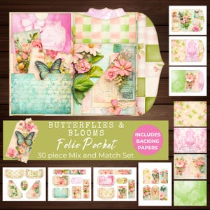 Butterflies & Blooms Junk Journal Folio Printables, Printable Ephemera, Digital Folio, Folio Pocket, Botanical, Collage, Paper Craft, LV041