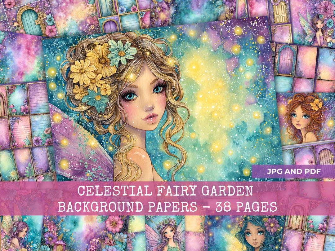 Celestial Fairy Garden Digital Paper Pack, Junk Journal Backgrounds ...