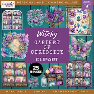 Cabinet de curiosités sorcière Clipart, PNG magique mystique, sorcellerie, curiosité, autocollant, scrapbooking, journal indésirable, usage commercial, LV046