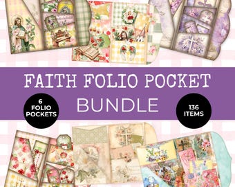 Faith Folio Pocket Bundle, Faith Junk Journal, Utskrivbar Ephemera, Skriftplatstagg, Digital Folio Kit, Bönejournal, Kristet Digitalt Papper