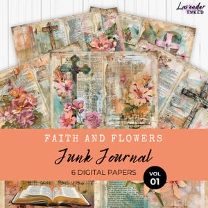 Faith and Flowers Junk Journal Papers, Digital Journal Pages, Devotional, Prayer, Christian, Watercolor, Paper Craft, Collage Sheet, LV015