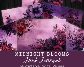 Midnight Blooms Junk Journal Papers, Digital Journal Pages, Gothic Digital Paper, Dark Floral Aesthetic, Vintage, Moody Victorian, Scrapbook