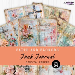 Faith Junk Journal Papers, Digital Journal Pages, Devotional, Prayer, Christian, Religious, Bible, Floral, Printable, Collage Sheet, LV015