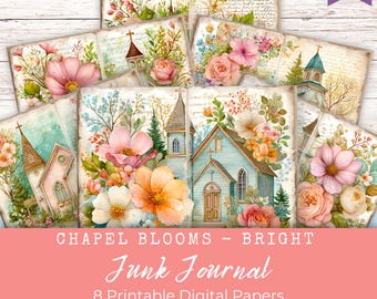 Chapel Blooms Faith Junk Journal Papers, Digital Journal Pages, Devotional, Prayer, Floral, Christian, Bible, Scripture, Printable, LV048