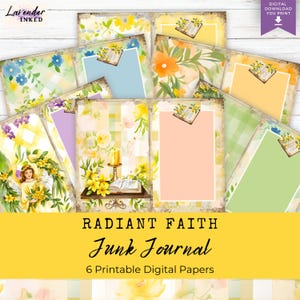 Faith Junk Journal Papers, Digital Journal Pages, Prayer Journal, Devotional Printable, Christian Bible, Religious, Scripture, Yellow, Blank