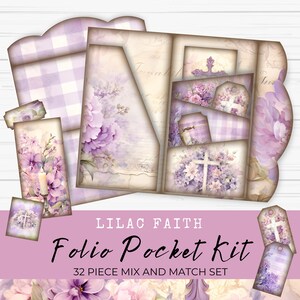Faith Junk Journal Folio Pocket, Lilac, Floral, Christian, Religious, Prayer, Faith Ephemera, Digital Folio, Paper Craft, Printable, LV033