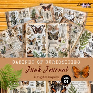 Kit diario di scarto Cabinet Of Curiosities, botanico, scientifico, farfalle, album di ritagli Explorer, stampabile, carta digitale, pagine di diario, LV013