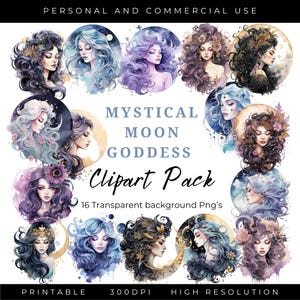 Mystical Moon Goddess Clipart, Mystical And Magic, Fantasy Clip art, Magical Clipart, Celestial Goddess, Spiritual, Commercial Use, LV006