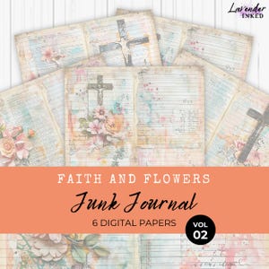 Faith and Flowers Junk Journal Papers, Digital Journal Pages, Devotional, Prayer, Christian, Watercolor, Paper Craft, Collage Sheet, LV015
