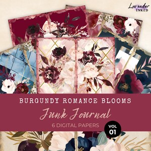 Floral Junk Journal Papers, pagine di diario digitale, lusso, vintage, sognante, oro, romanticismo, carta artigianale, foglio collage, uso commerciale, LV014