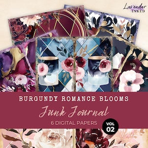 Floral Junk Journal Papers, pagine di diario digitale, lusso, vintage, sognante, oro, romanticismo, carta artigianale, foglio collage, uso commerciale, LV014