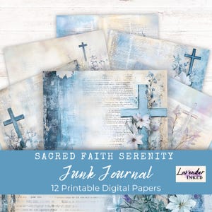 Sacred Faith Serenity Junk Journal Papers, Digital Journal Pages, Devotional, Prayer, Christian, Bible, Scripture, Printable, Background