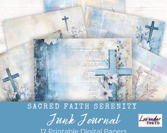 Sacred Faith Serenity Junk Journal Papers, Digital Journal Pages, Devotional, Prayer, Christian, Bible, Scripture, Printable, Background