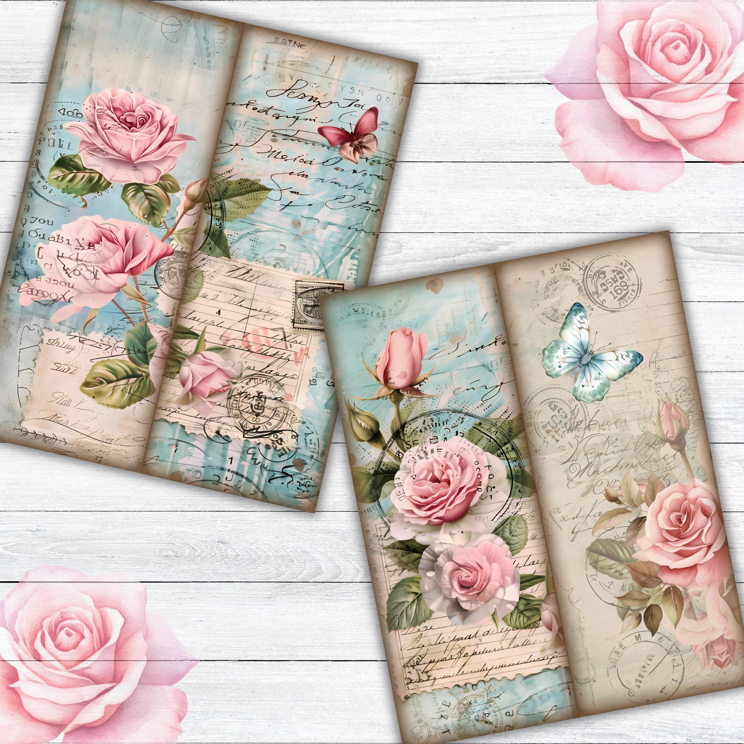 Vintage Rose Tall and Skinny Junk Journal Kit, Journal Pages, Shabby ...