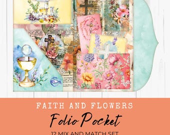 Faith Junk Journal Folio Printable, Folio Pocket, Ephemera, Prayer, Christian Folio, Devotional, Digital Folio, Paper Craft, Collage, LV015